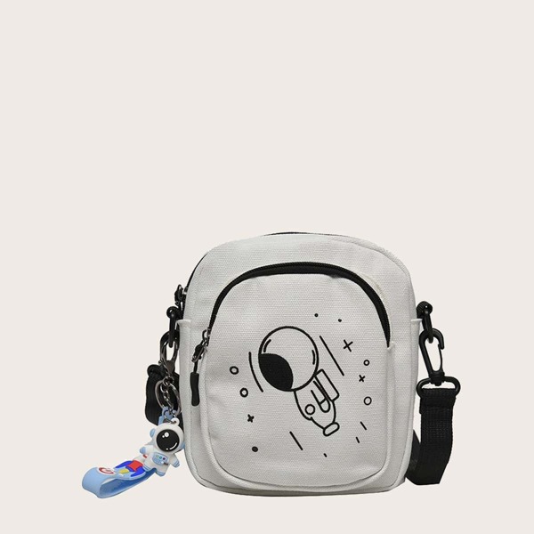 Kids Cartoon Graphic Crossbody Bag, White
