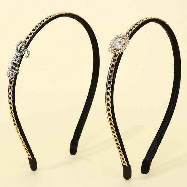 2pcs Chain Decor Hair Hoop, Gold