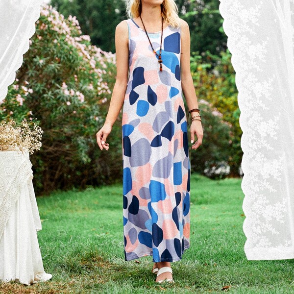 Allover Print Tank Dress, Multicolor