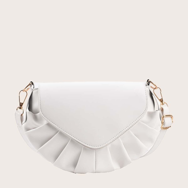 Ruched Flap Crossbody Bag, White