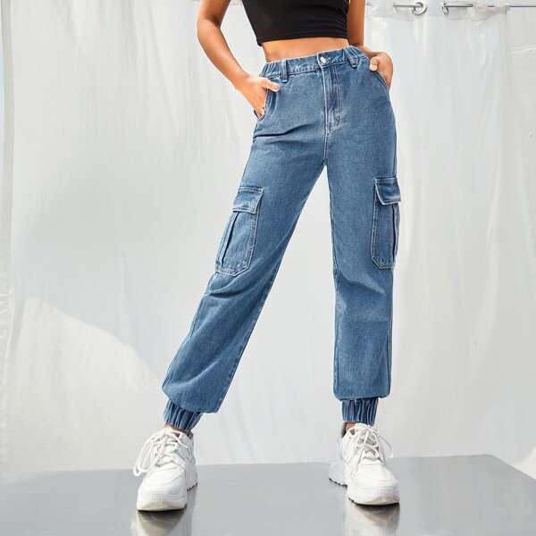 Flap Pocket Jogger Jeans, Medium wash