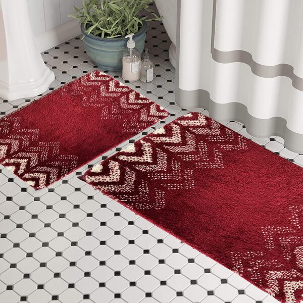 1pc Geometric Pattern Floor Mat, Red