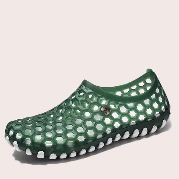 Men Two Tone Hollow Out Sandals, Green
