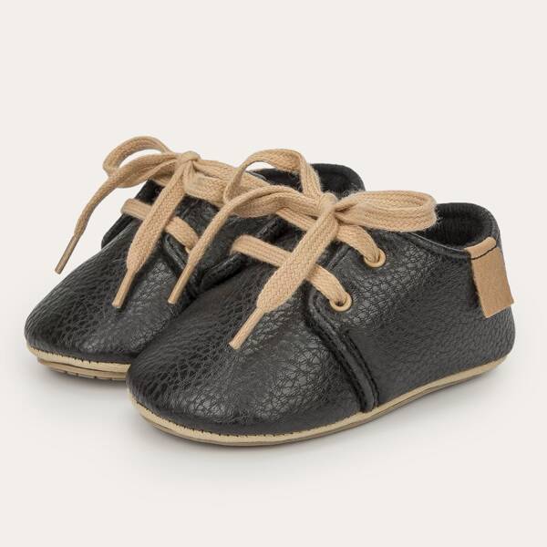 Baby Boys Lace Up Front Flats, Black