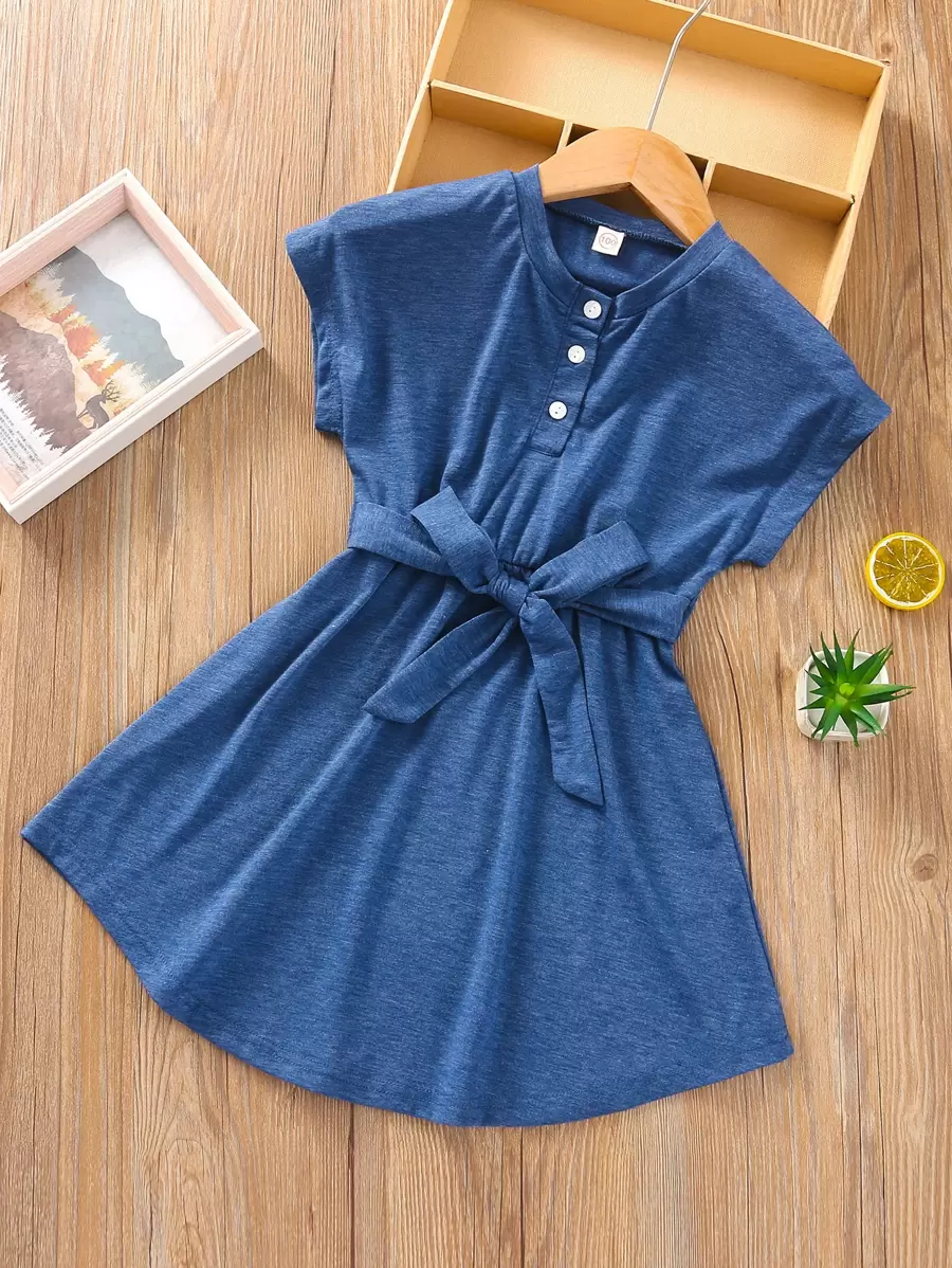 SHEIN Vestito a ruota A-line per ragazze giovani con cintura solida