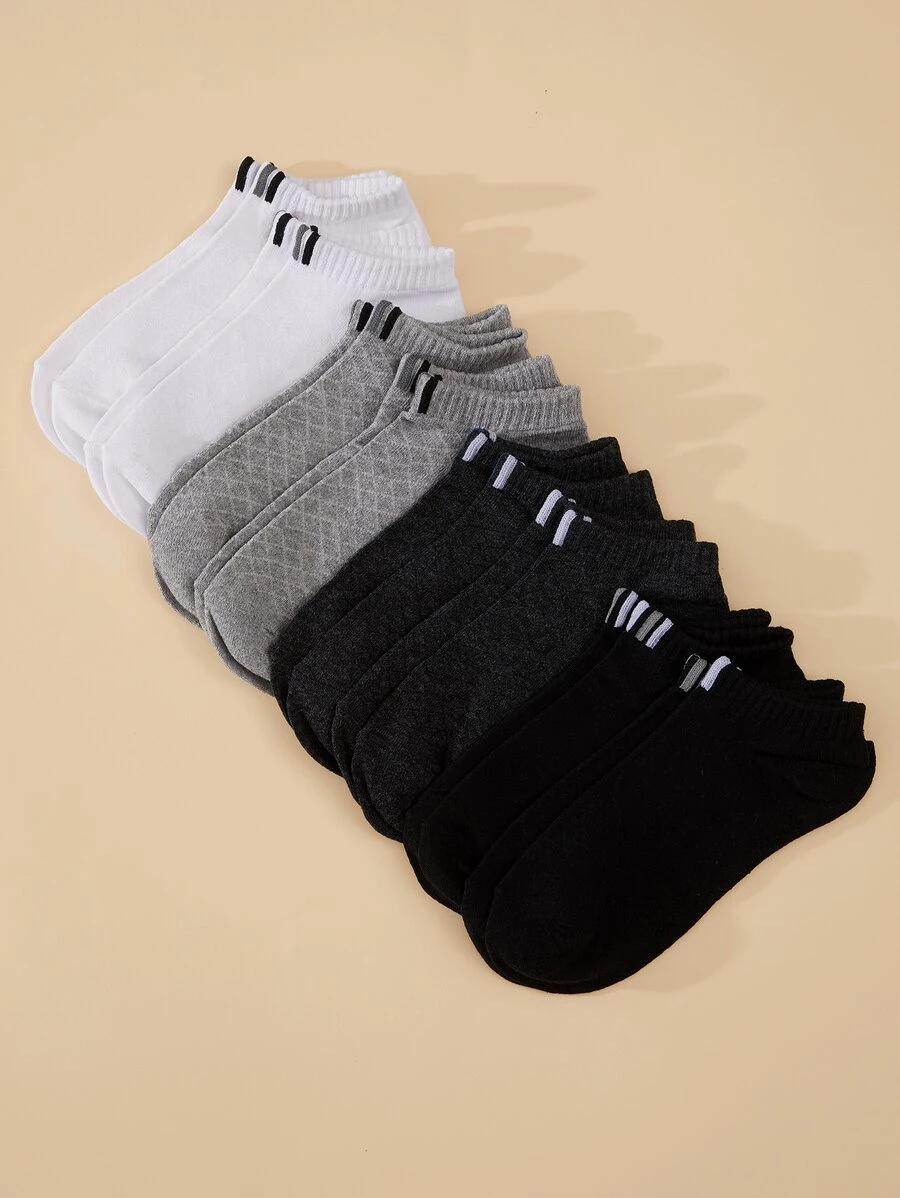 8pairs Men Simple Black & White & Grey Ankle Socks, For Gym