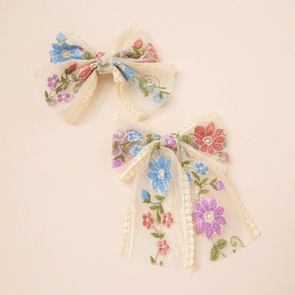 2pcs Toddler Girls Bow Hair Clip, Beige