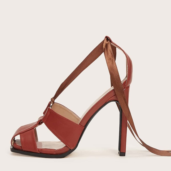 Tie Leg High Heeled Pumps, Brown