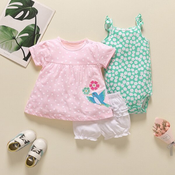 Baby Girl Embroidery Polka Dot Tee & Floral Cami Bodysuit & Frill Shorts, Multicolor
Baby Girl Embroidery Polka Dot Tee & Floral Cami Bodysuit & Frill Shorts, Multicolor