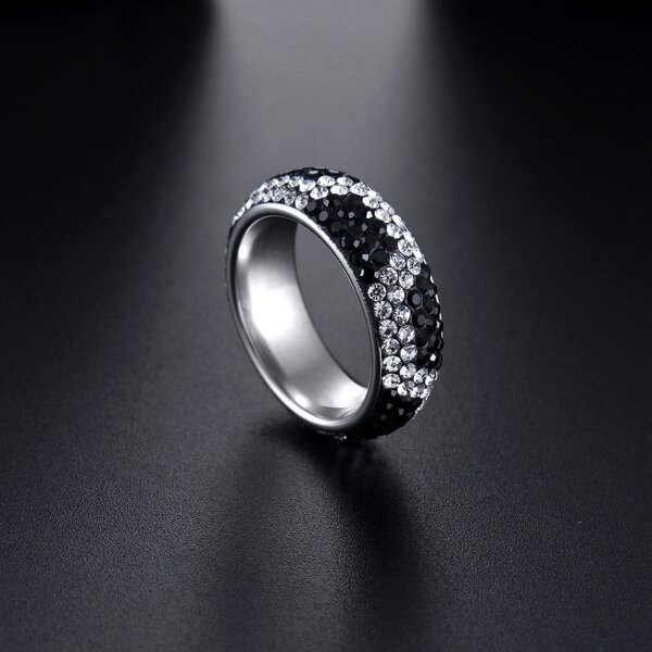 Men Rhinestone Decor Ring, Black and white