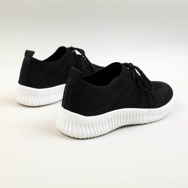 Minimalist Lace Up Decor Knit Sneakers, Black