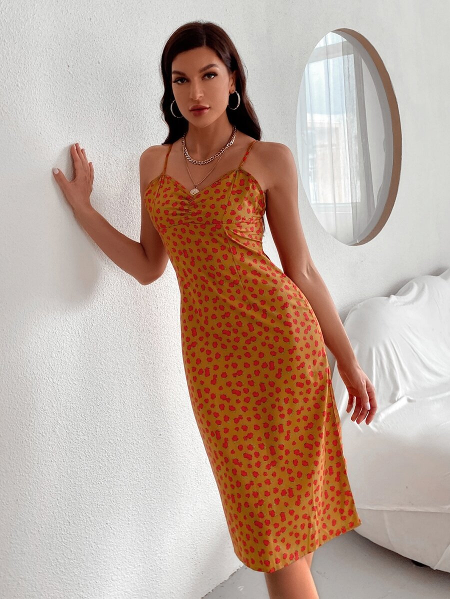 Aveloria Vestido de tirantes de espalda con cremallera floral