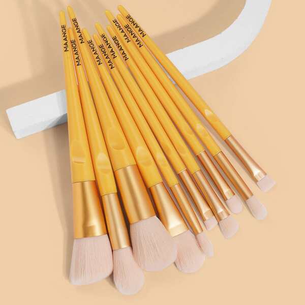 10pcs Makeup Brush Set, Yellow