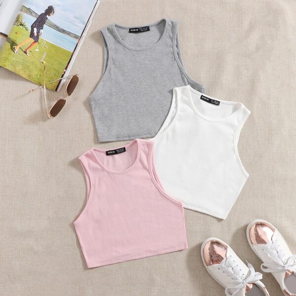 3pcs Rib-knit Crop Tank Top, Multicolor