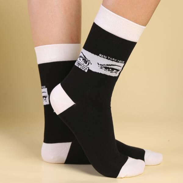 Eye Pattern Crew Socks, Black