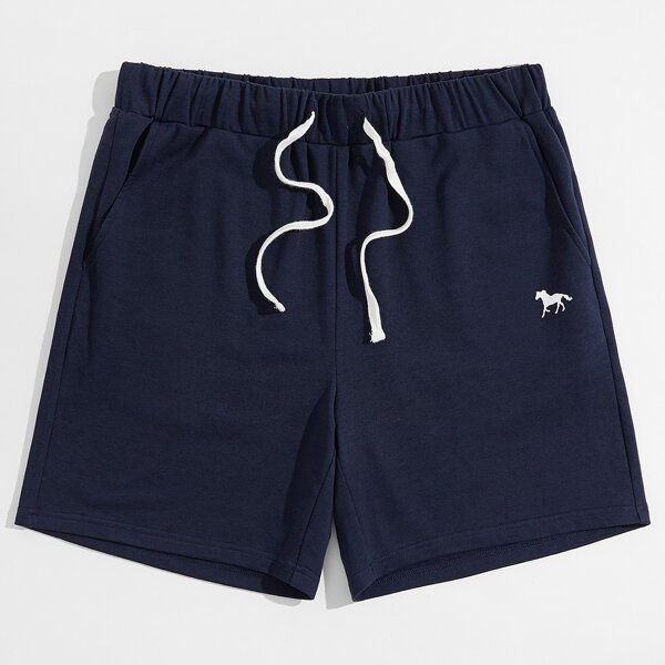 Men Slant Pocket Horse Print Shorts, Navy blue
