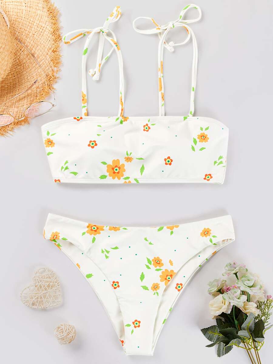 Summer Floral Print Tie Shoulder Bikini