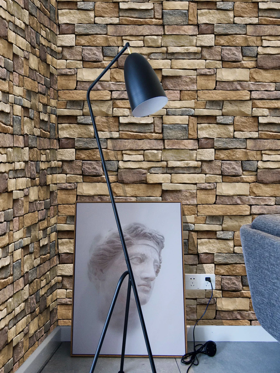 1 pieza papel de pared de PVC de simulación, pegatina de azulejo de pared impermeable con patrón de ladrillo moderno para baño, sala de estar, dormitorio