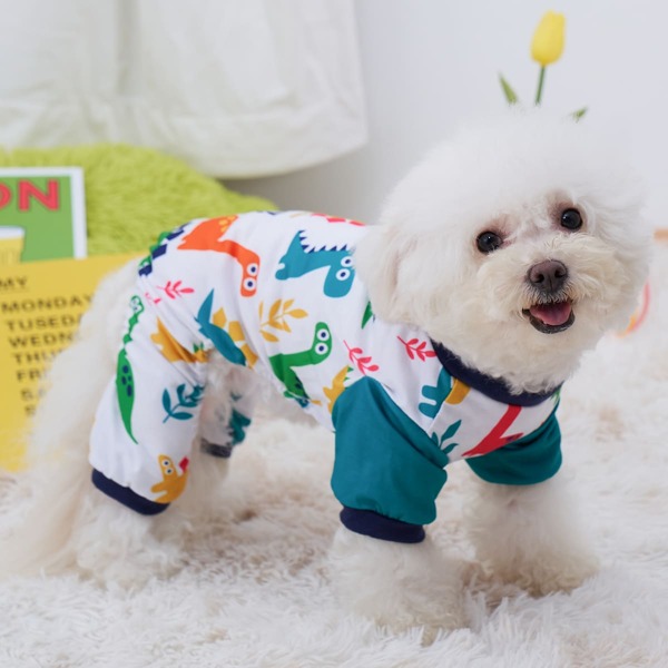 Cartoon Dinosaur Print Pet Jumpsuit, White