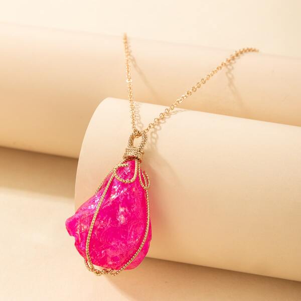 Stone Charm Necklace, Hot pink