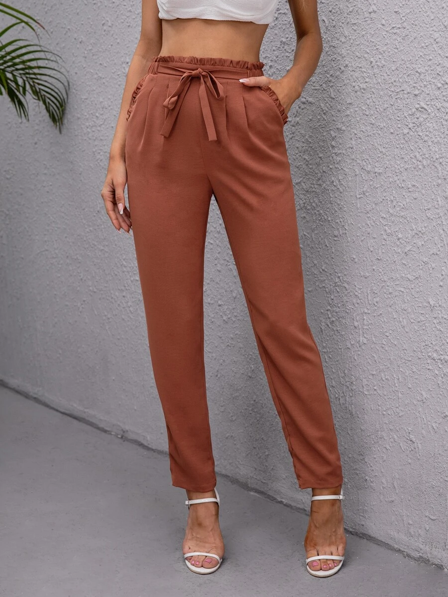 SHEIN Privé Paperbag taille broek met riem