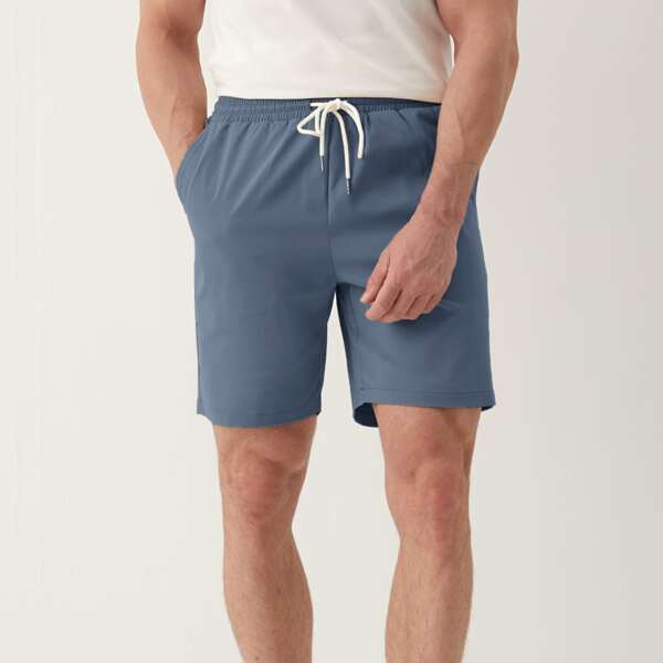 Men Pocket Front Solid Shorts, Dusty blue