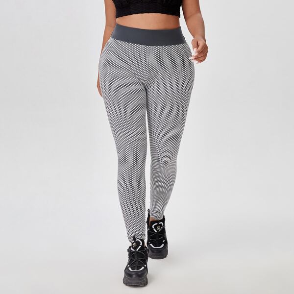 Plus Scrunch Butt High Waist Honeycomb Sports Leggings, Light grey