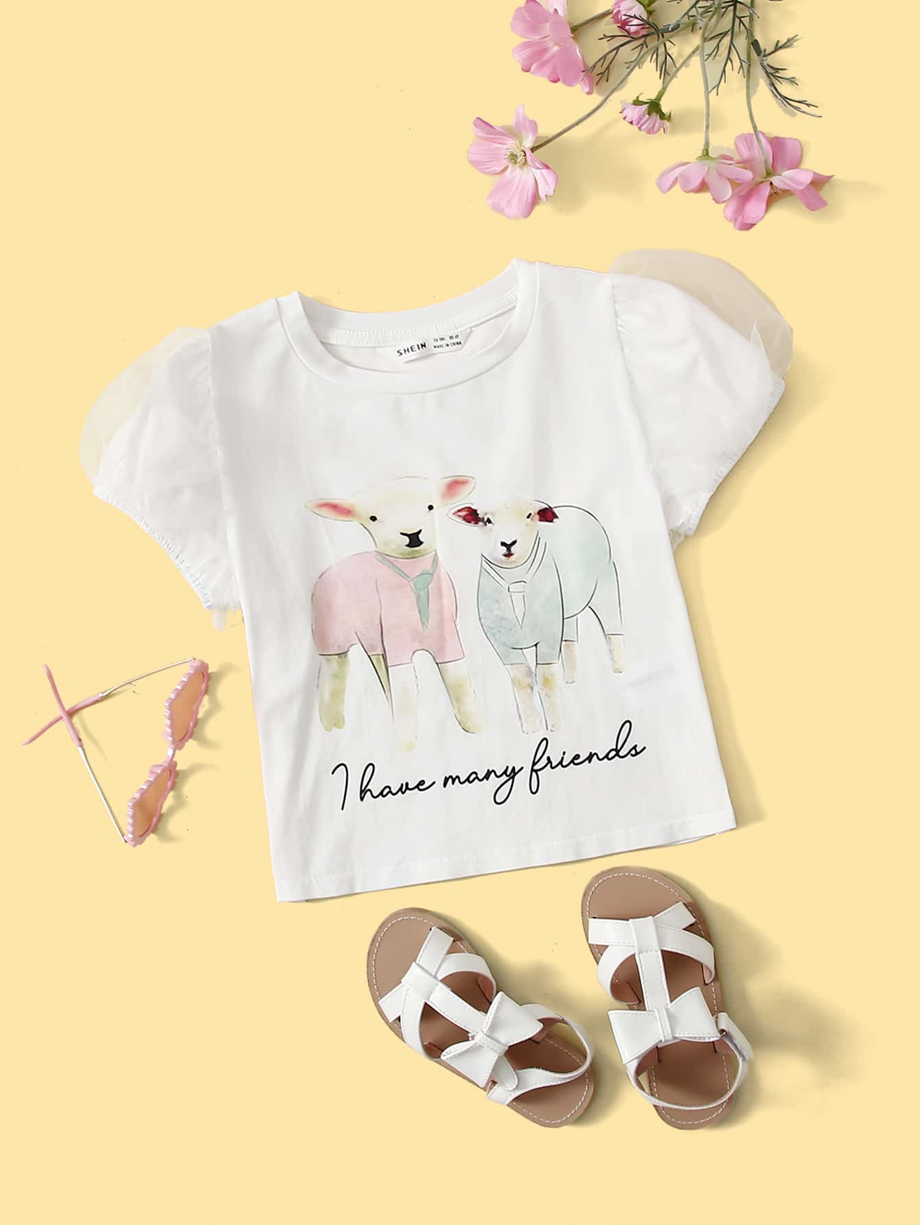 SHEIN Toddler Girls Sheep & Slogan Graphic Tee