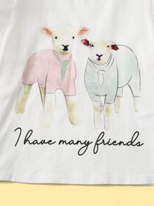 SHEIN Toddler Girls Sheep & Slogan Graphic Tee