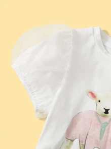 SHEIN Toddler Girls Sheep & Slogan Graphic Tee