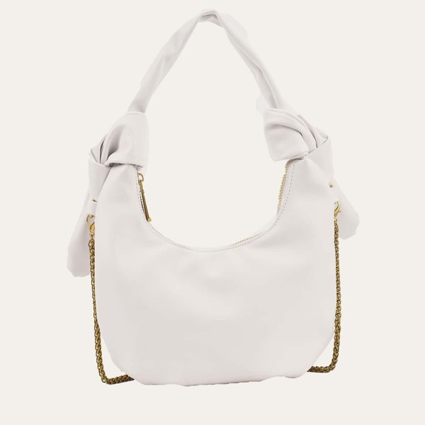 Minimalist Knot Decor Chain Shoulder Bag, White