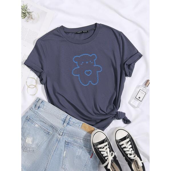 Cartoon Bear Graphic Tee, Navy blue
