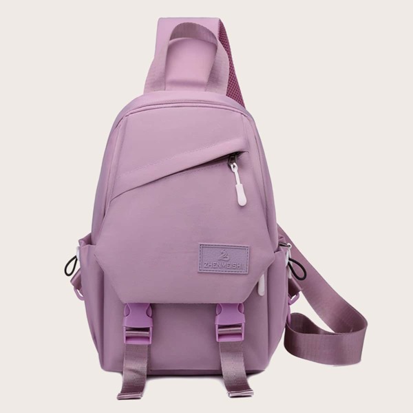 Minimalist Buckle Decor Sling Bag, Mauve purple