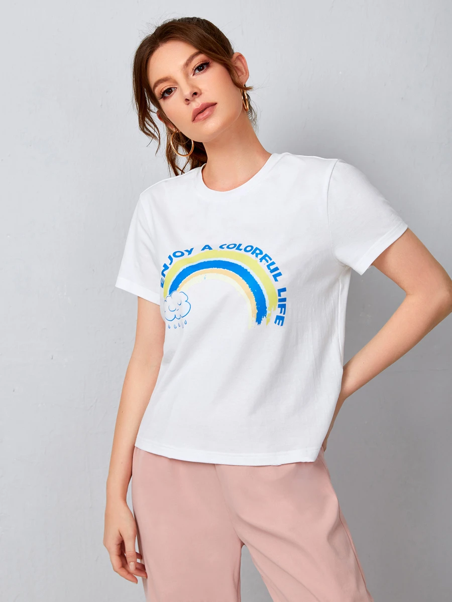 SHEIN EZwear Slogan Graphic Tee