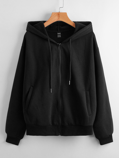 SHEIN Drop Shoulder Solid Zip Up Hoodie