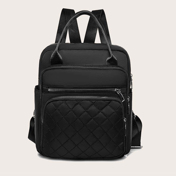 Quilted Pocket Front Backpack, Black