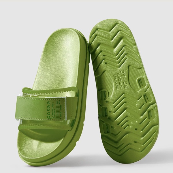 Velcro Strap Decor Non-slip Slides, Mint green