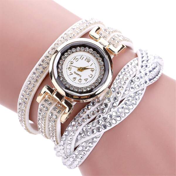 Rhinestone Decor Wrap Watch