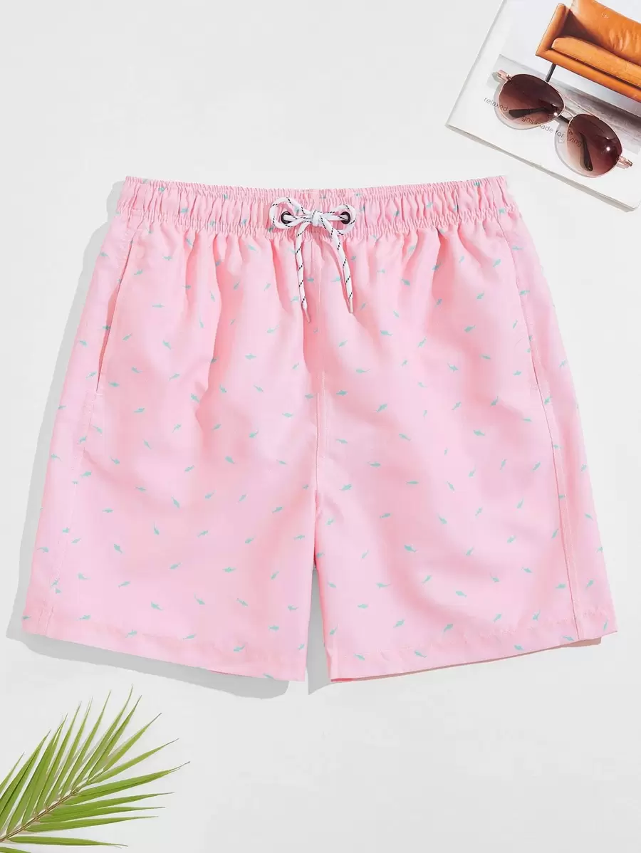 Manfinity KASUA Bañadores con cordón y estampado integral para hombres, hawaianos