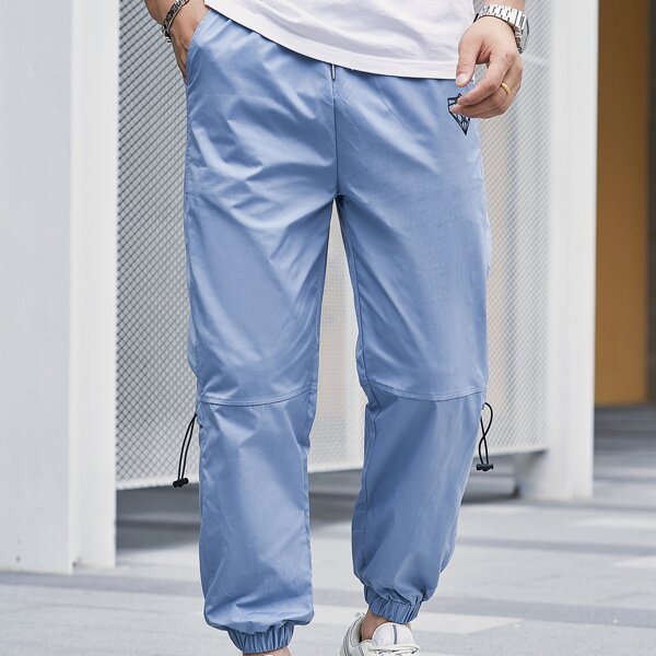 Men Letter Graphic Drawstring Pants, Blue