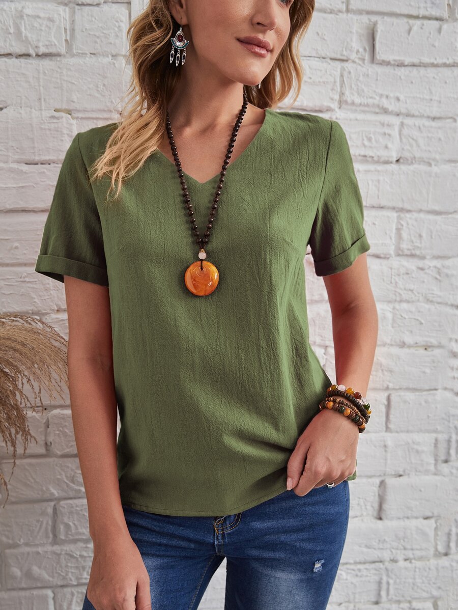 Solid V Neck Blouse