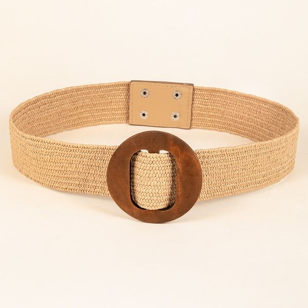 Round Buckle Woven Belt, Khaki