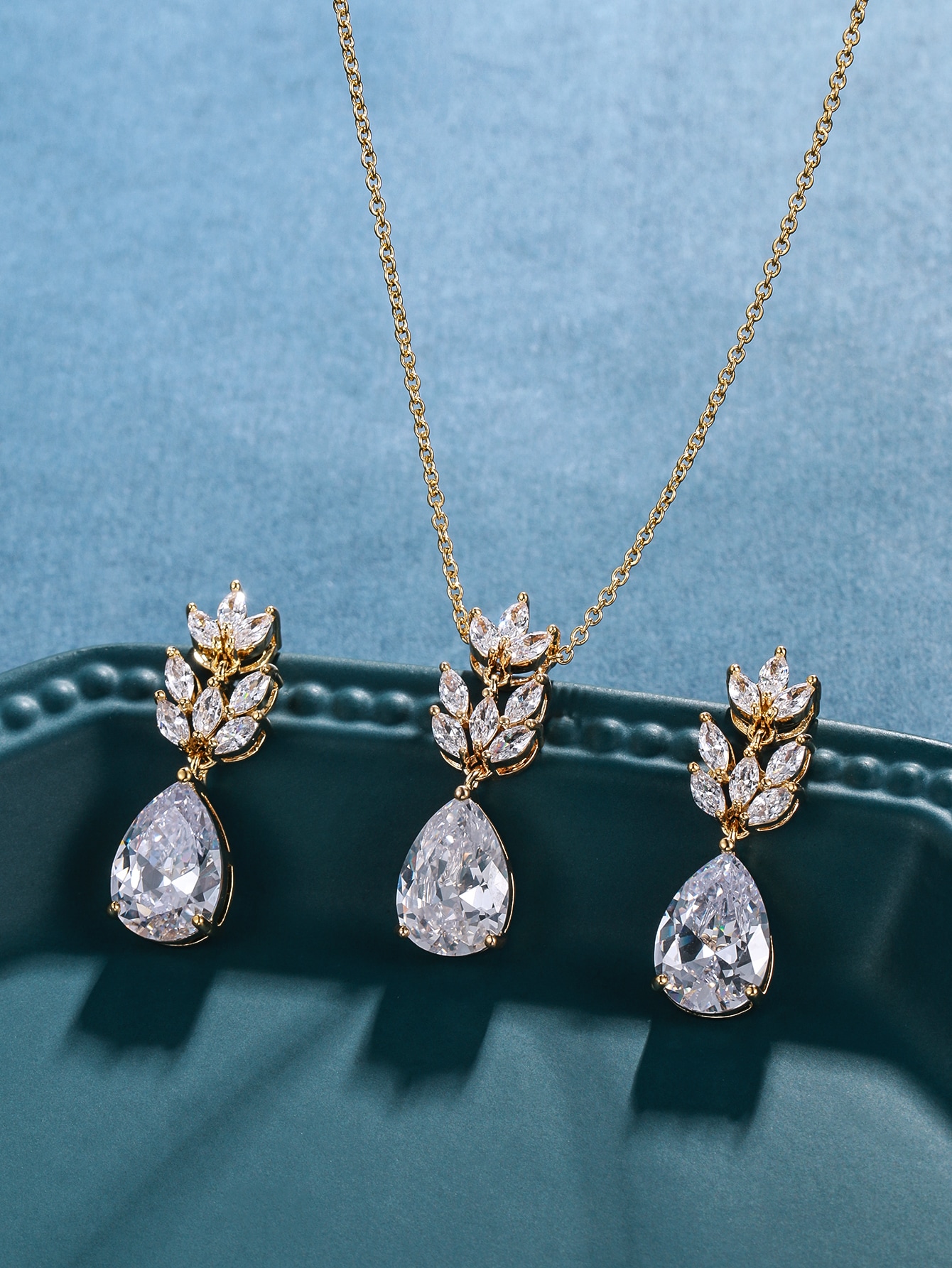 3pcs Zircon Water Drop Decor Jewelry Set