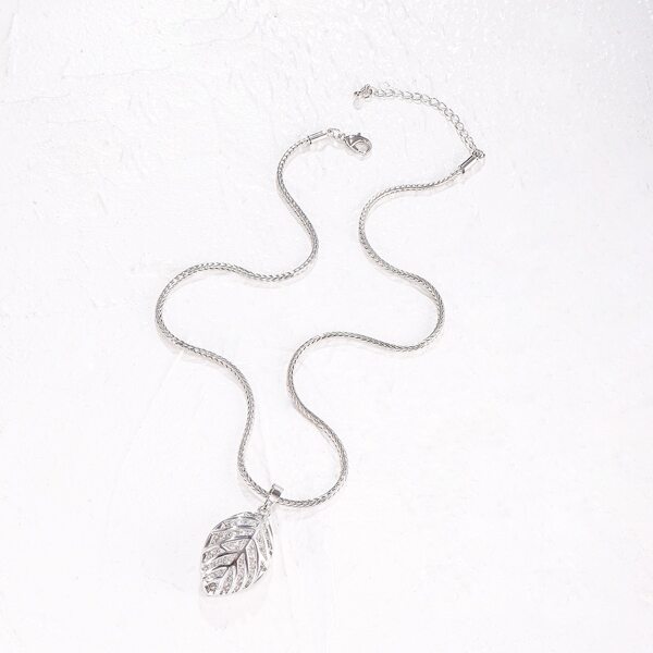 Leaf Charm Necklace, Silver