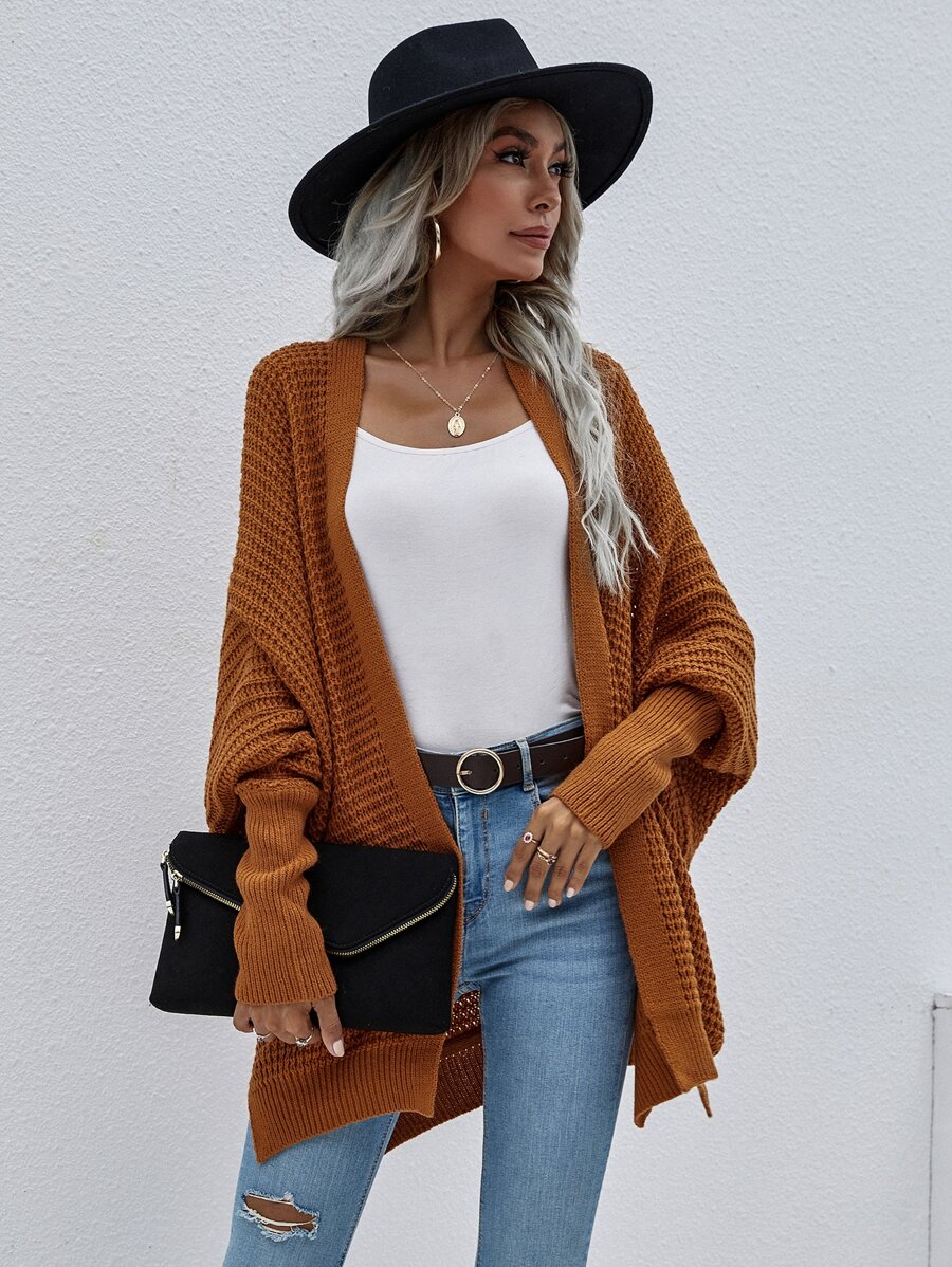 SHEIN LUNE Batwing Sleeve Split Hem Cardigan