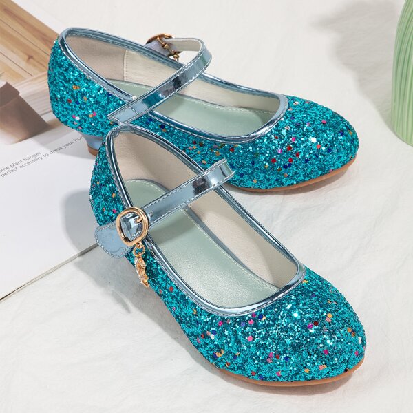 Girls Allover Glitter Decor Flats, Blue