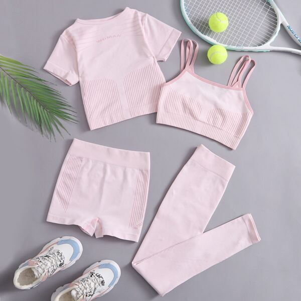 4pcs Super Elastic Seamless Sports Set, Baby pink