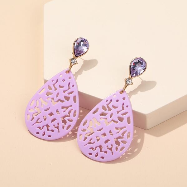 Hollow Out Water-drop Earrings, Violet purple