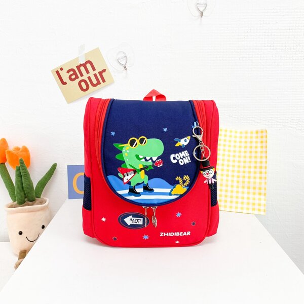 Kids Figure Charm Cartoon Graphic Backpack, Red