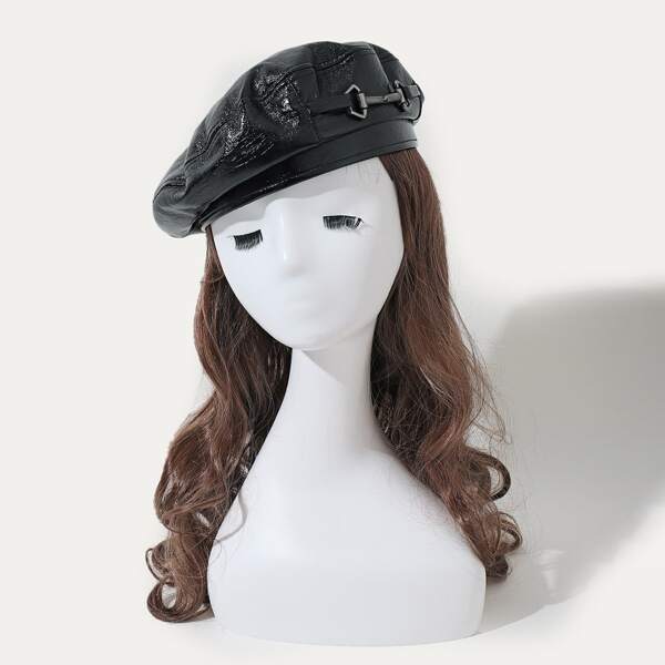PU Leather Beret, Black